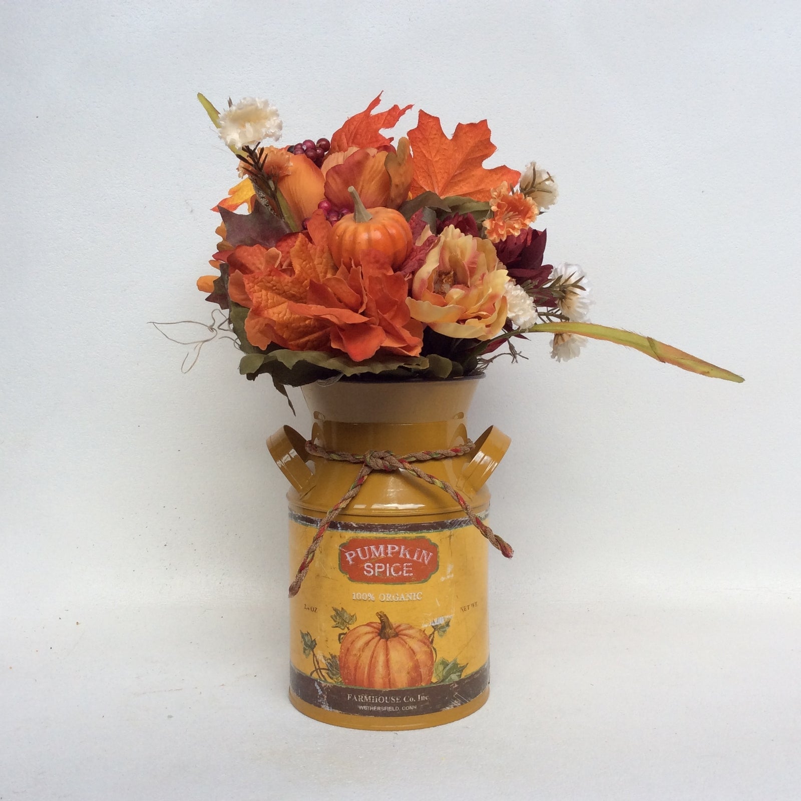 AGD Fall Decor - Pumpkin Spice Milk Can Filled Artificial Floral Display