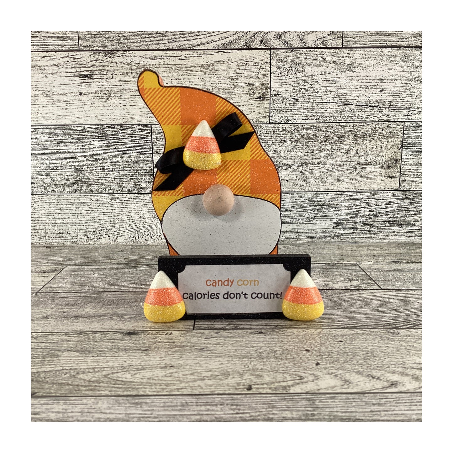 AGD Halloween Decor - Candy Corn Calories Gnome and Sign 2pc Set