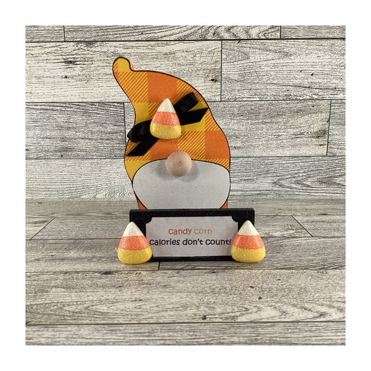 AGD Halloween Decor - Candy Corn Calories Gnome and Sign 2pc Set