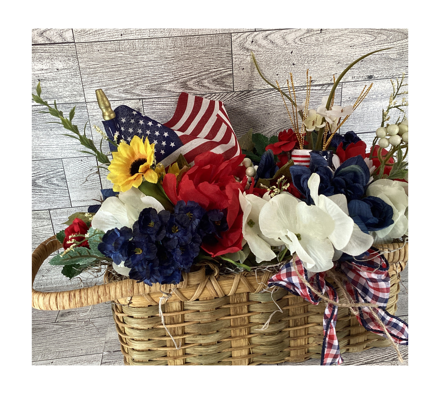 AGD Patriotic Decor - July 4th Primitive Basket Floral Display