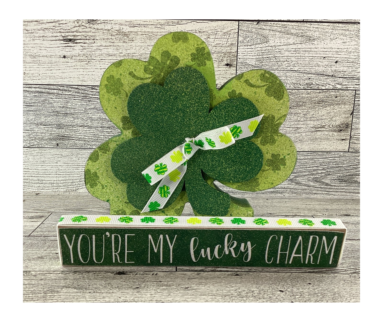 AGD St Patrick's Decor - Lucky Charm Chunky Shamrock & Sign 2pc.