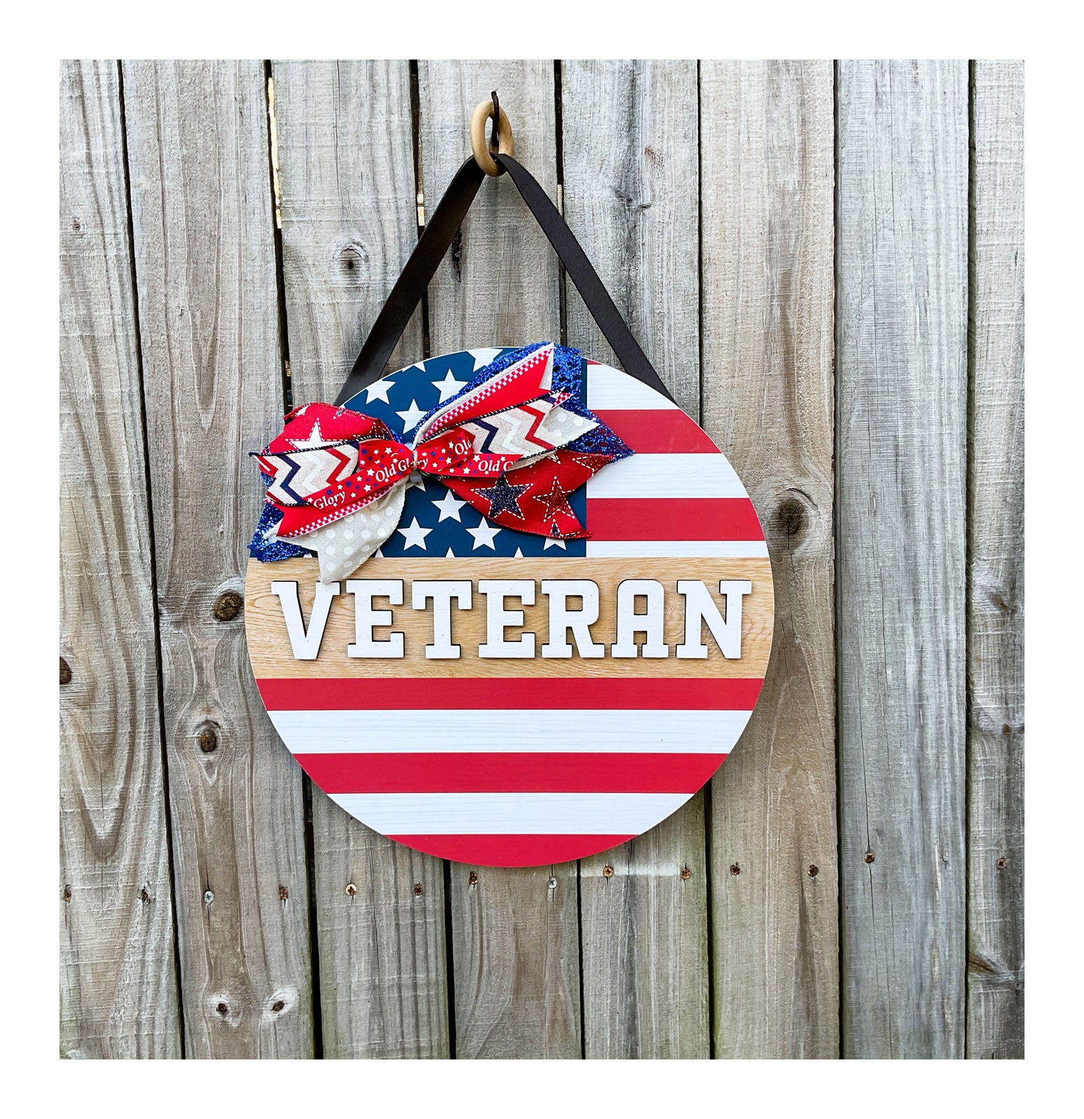 AGD Patriotic Decor - Veteran Wood Wreath Door Wall Sign 15-inch