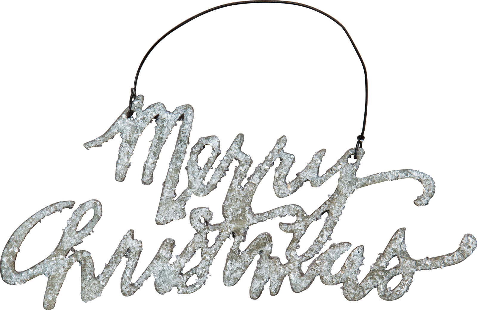 PBK Holiday Decor - Galvanized Glitter Tin Word Merry Christmas Ornament