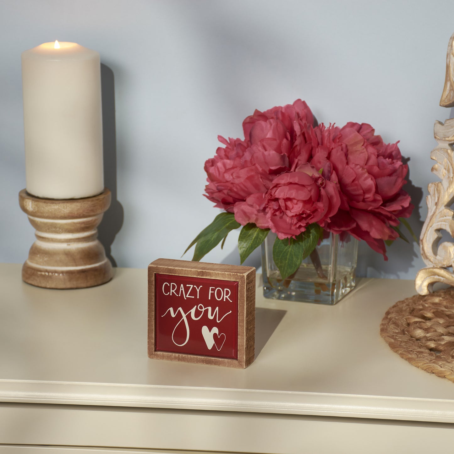 PBK Valentines Decor - Crazy For You Heart Mini Tier Tray Sign