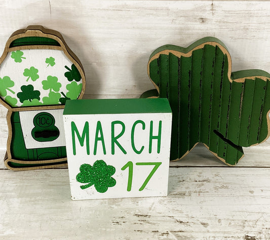 HL St Patrick's Decor - Gumball Shamrock March 17th Tier Tray 3pc Set