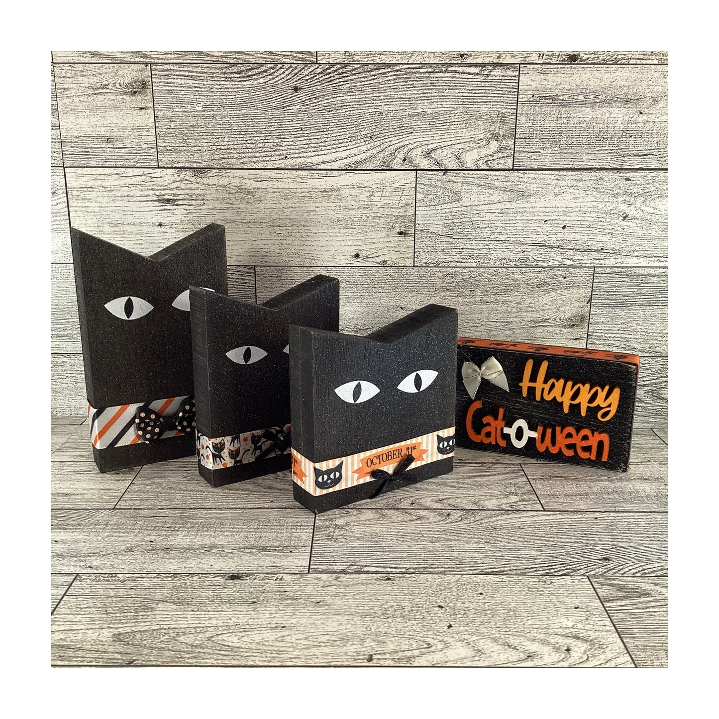 AGD Halloween Decor - Happy Cat O Ween Chunky Wood Cats 4pc Set