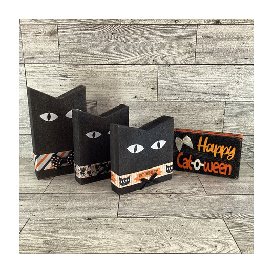 AGD Halloween Decor - Happy Cat O Ween Chunky Wood Cats 4pc Set