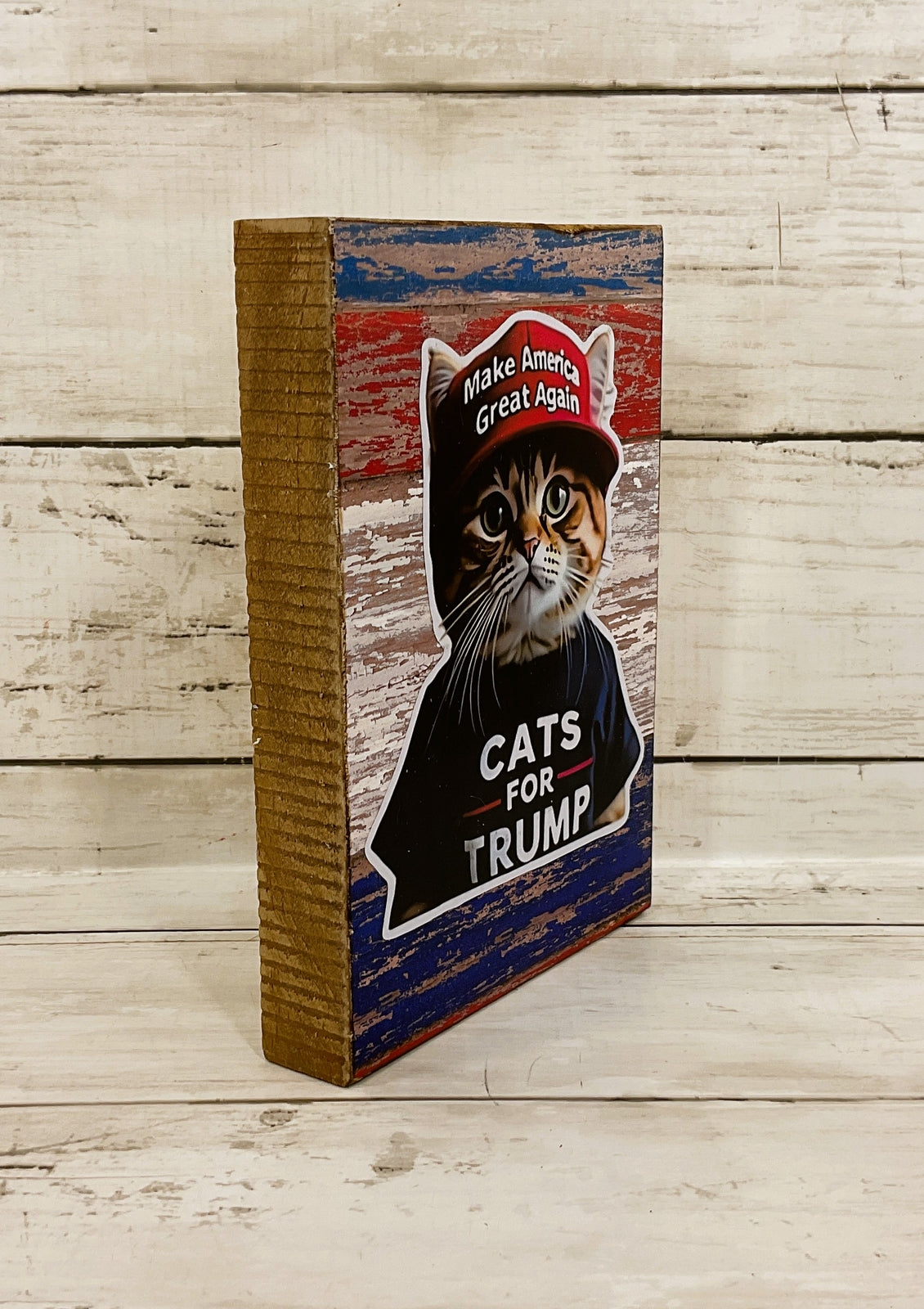 AGD Patriotic Decor - July 4th Cats For Trump Funny Block Sign