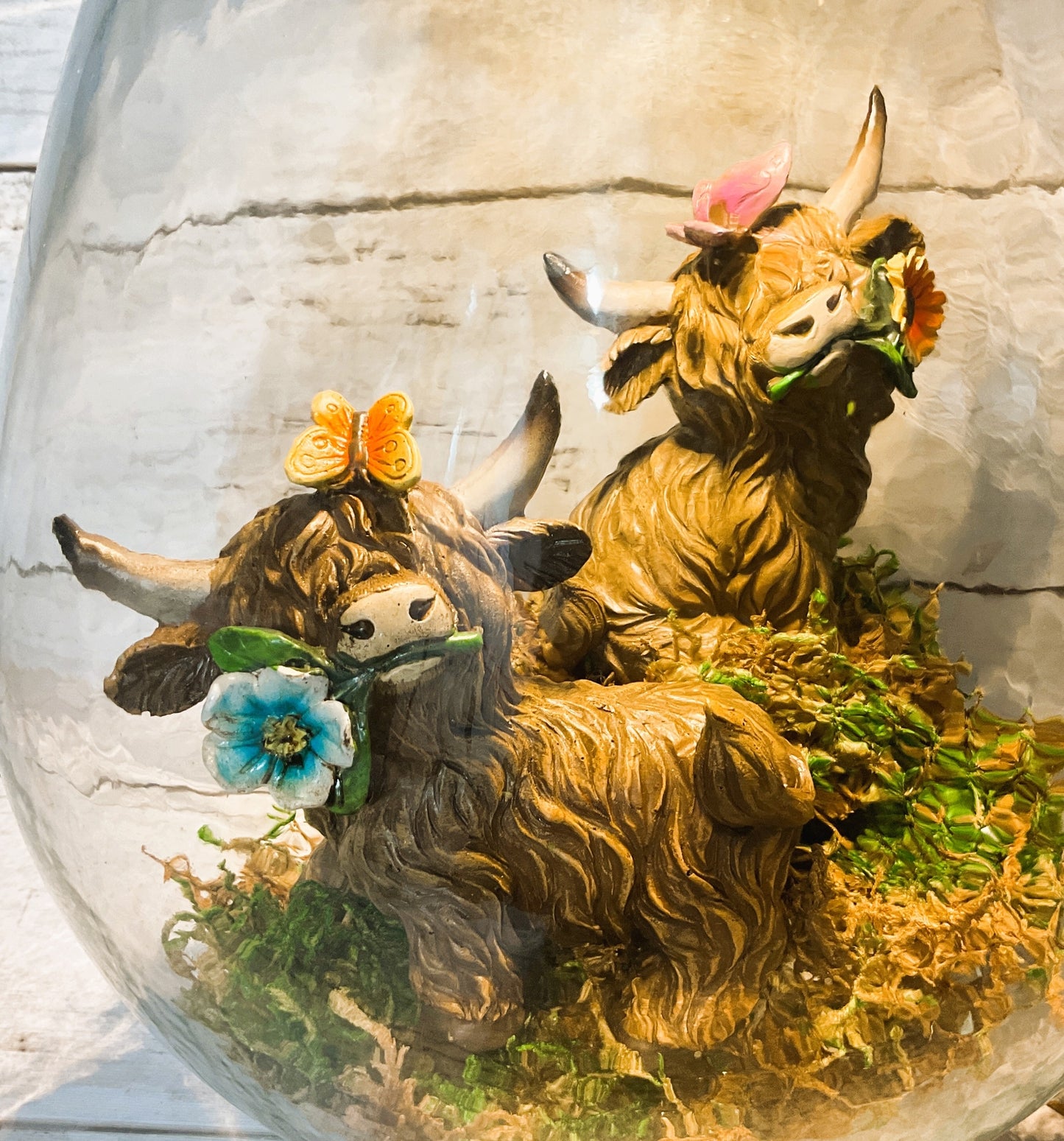 AGD Spring Decor - Lighted Terrarium Highland Cow Set