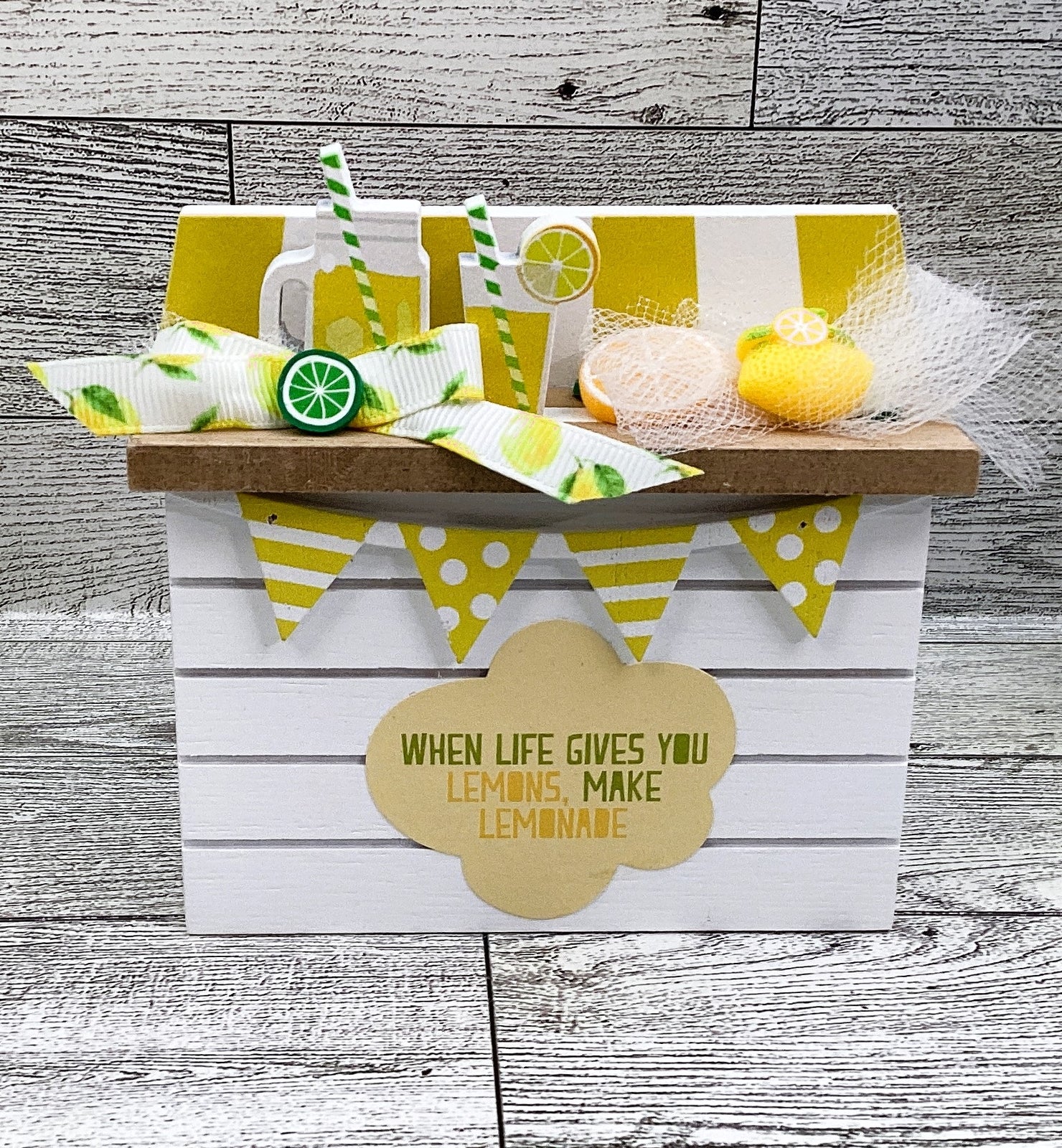 Summer Decor Lemon Lemonade Booth, Stand. Pitcher, Glass Tier Tray 4pc Set