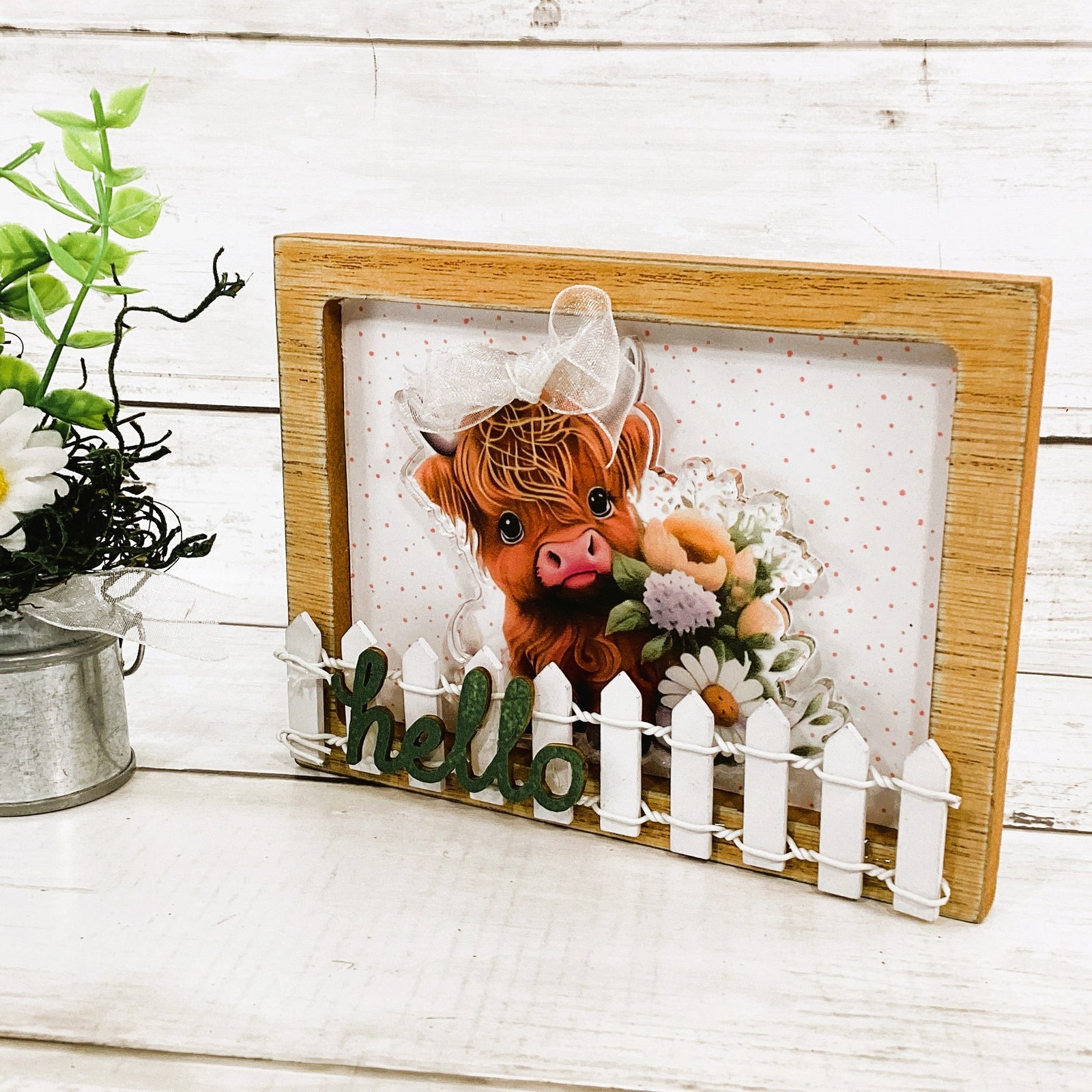 AGD Spring Decor - Daisy Sunshine Highland Cow Milk Can Floral 2pc