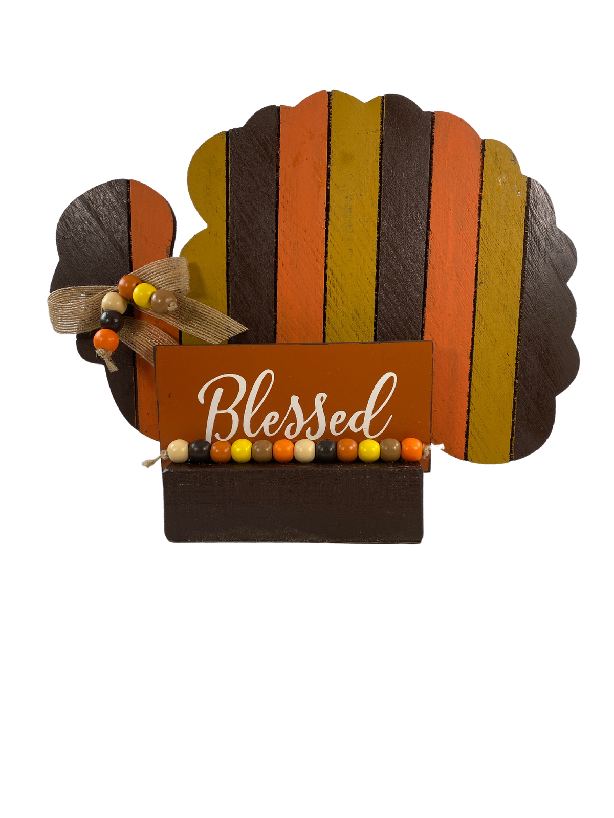 AGD Fall Decor - Blessed Thanksgiving Wood Slat Turkey Tabletop Sitter