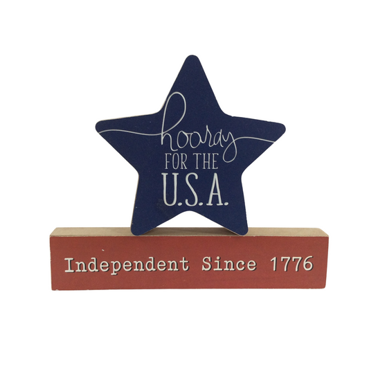 AGD Fall Decor - Hooray for the USA Chunky Wood 2pc Set