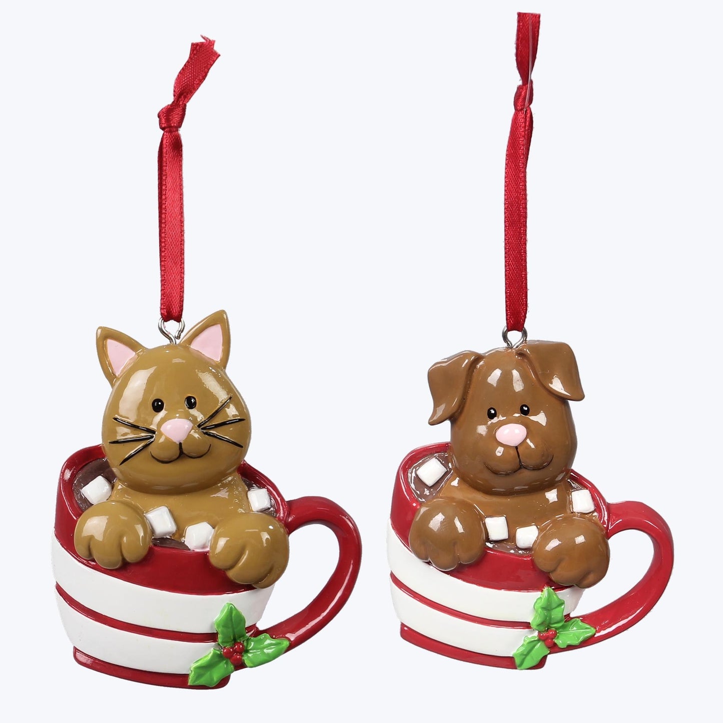 YI Christmas Decor - Dog Cat Gingerbread In Cup Ornaments 2pc