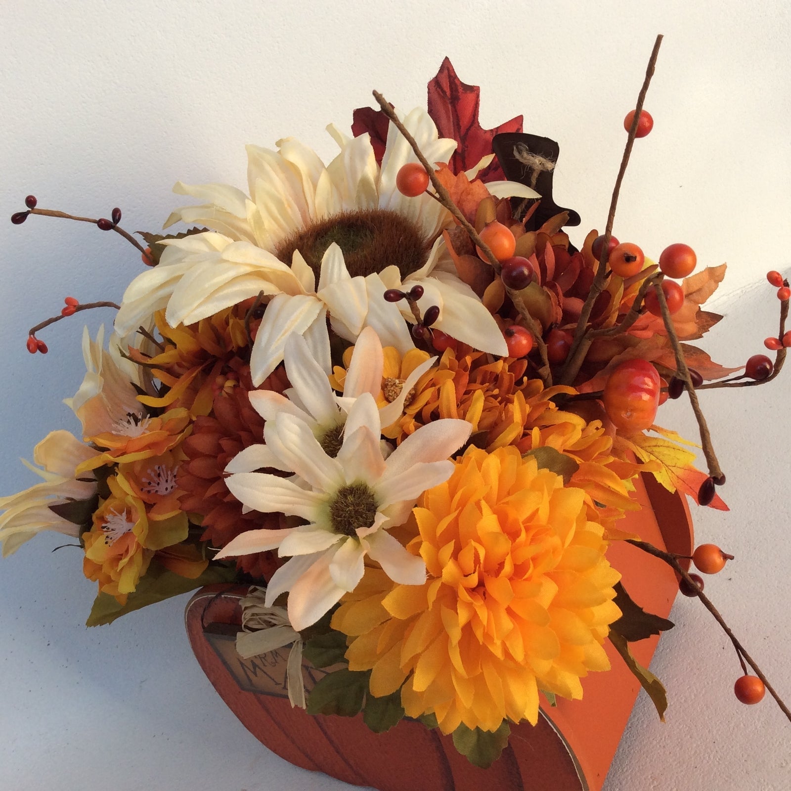 AGD Fall Decor-Harvest Thanksgiving Pumpkin Reversible Artificial Floral Display