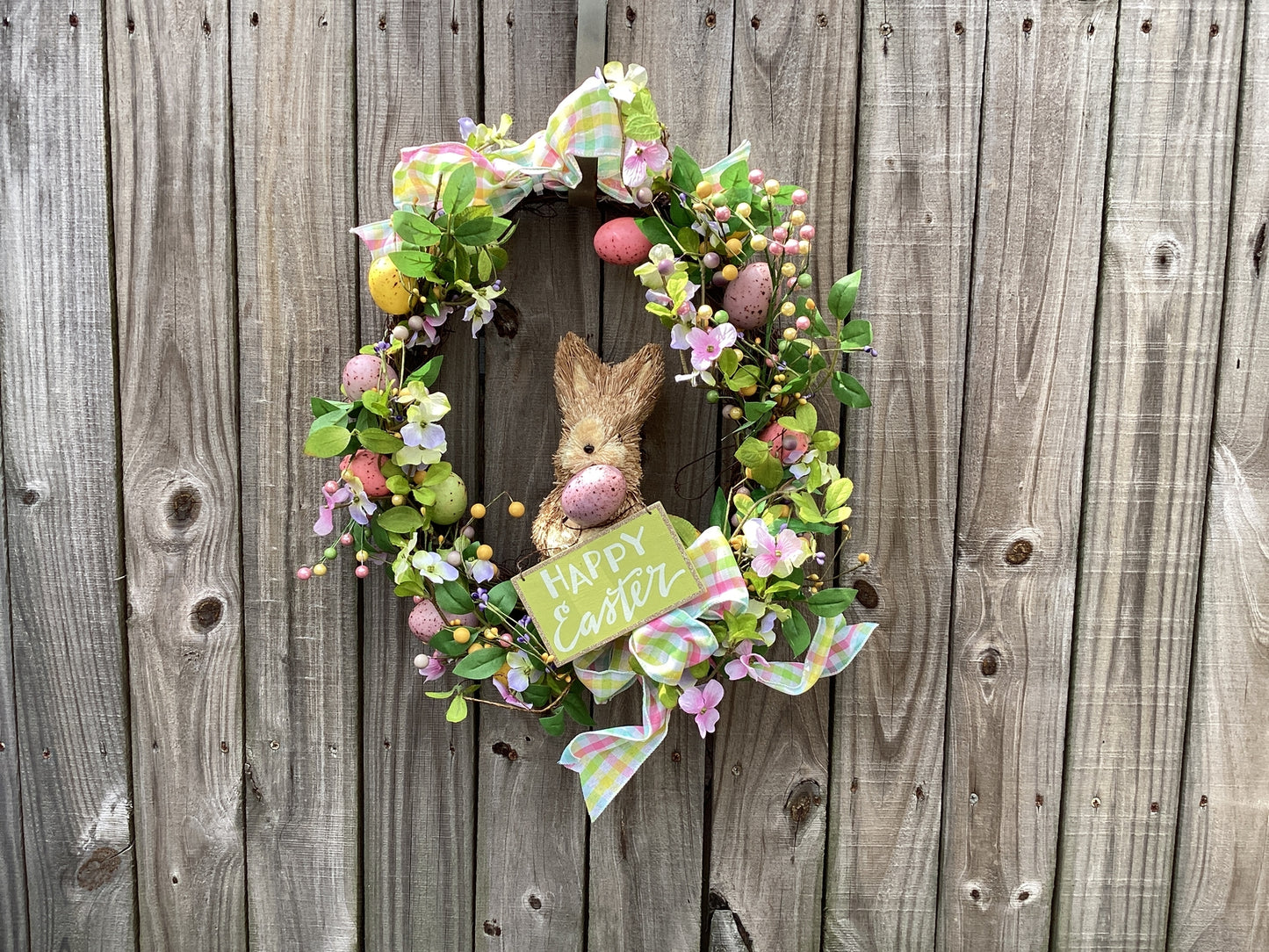 AGD Easter Decor - Happy Easter Sisal Bunny Grapevine Floral Wreath