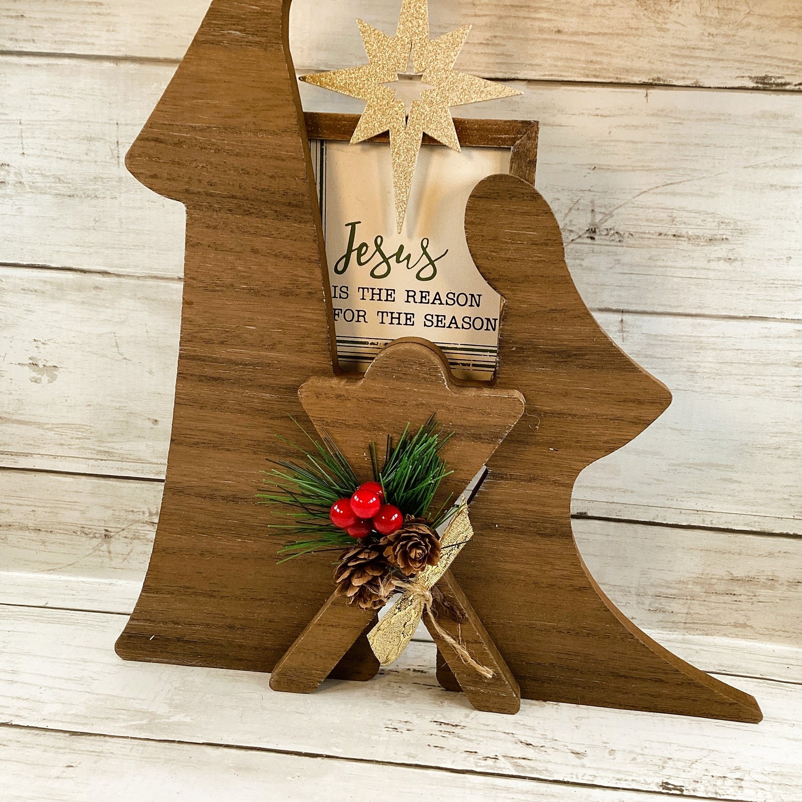 AGD Christmas Decor - Large Farmhouse Nativity Holy Family Manger Scene