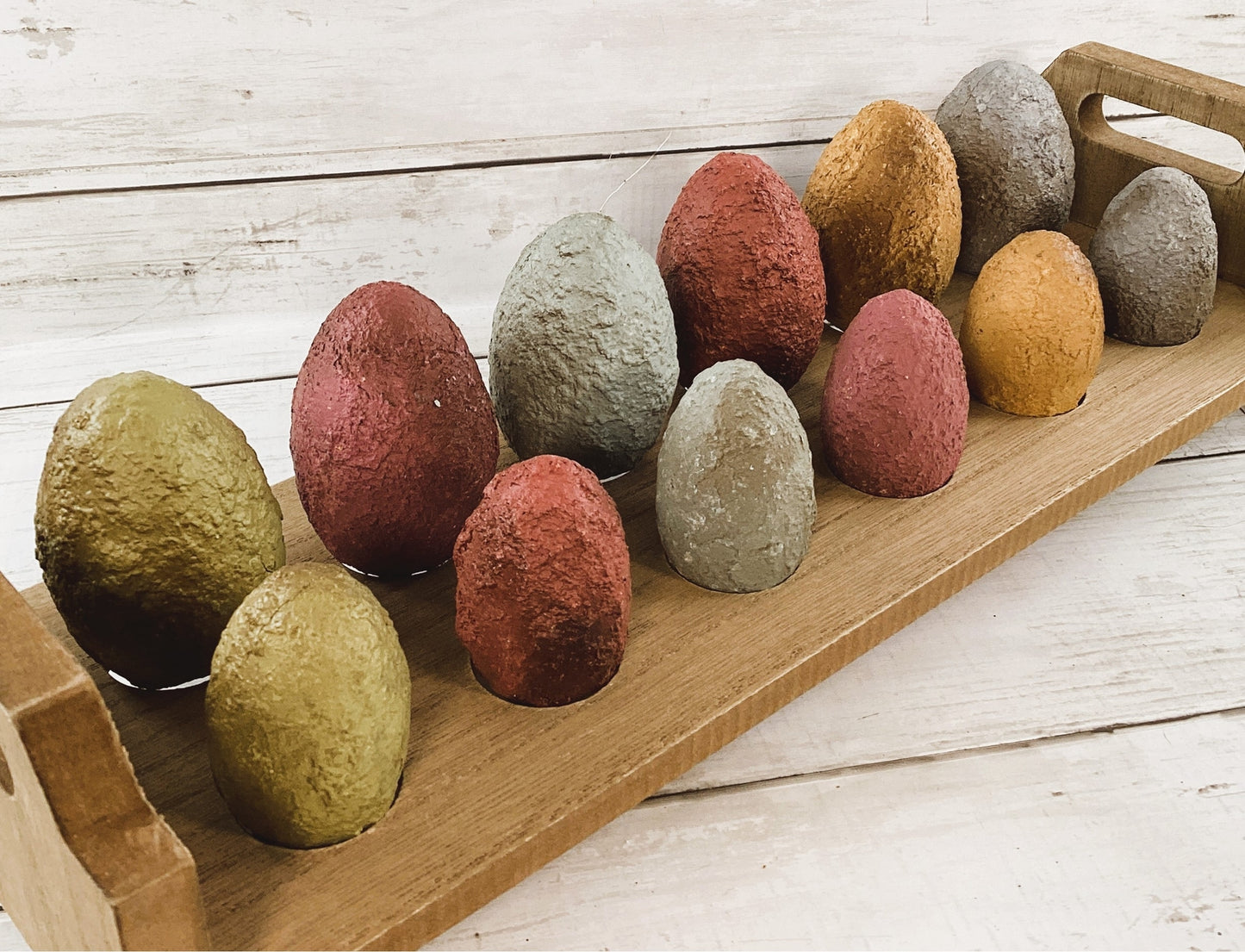 AGD Easter Decor - Farmhouse Wood Eggs with Brown Egg Stand Holder