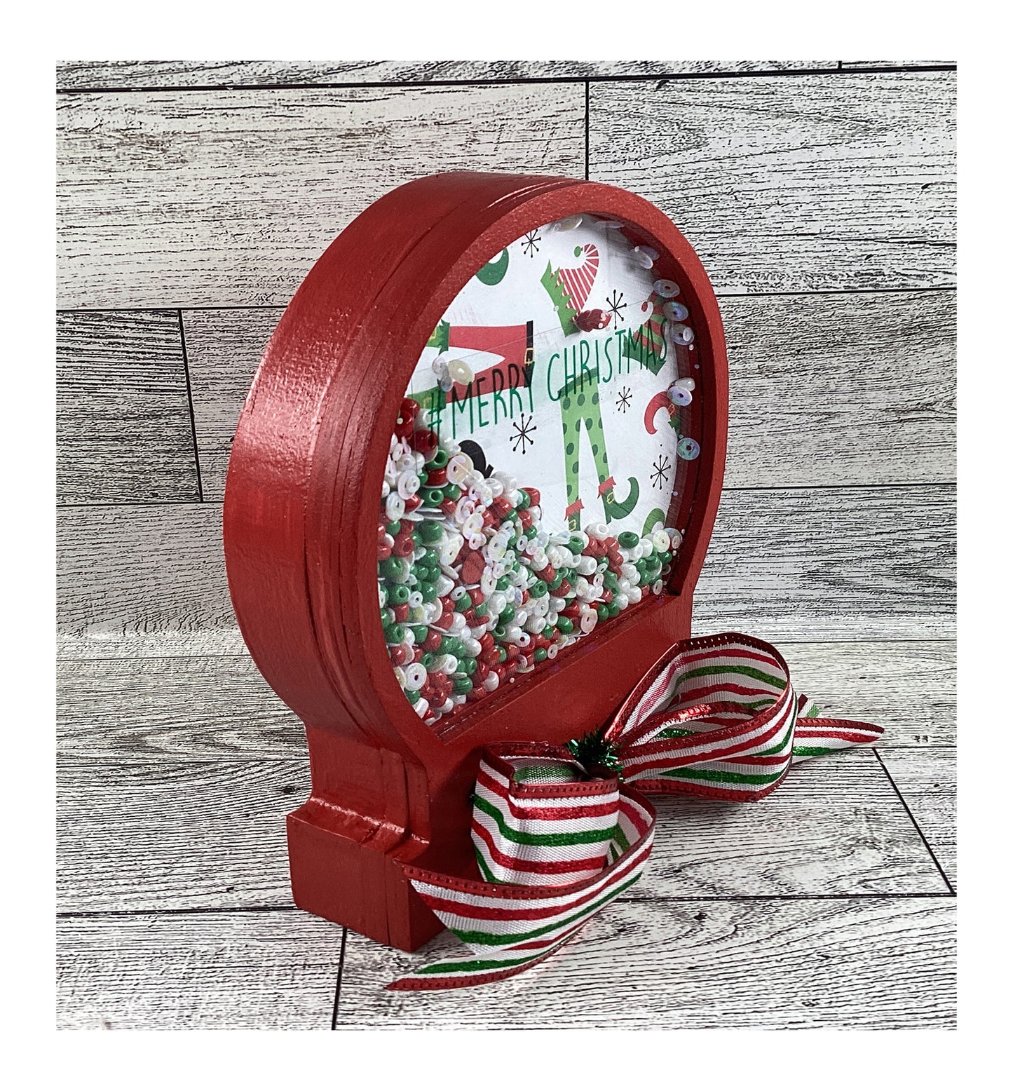 AGD Christmas Decor - Elf Legs Dry Snow Globe Chunky Wood Shaker