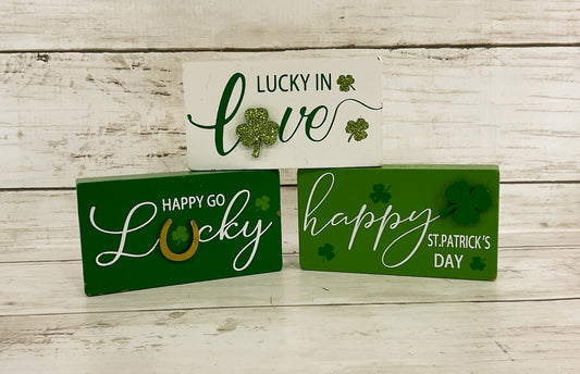 HL St Patrick's Decor - Lucky Love Wood Mini Block Signs 3pc Set