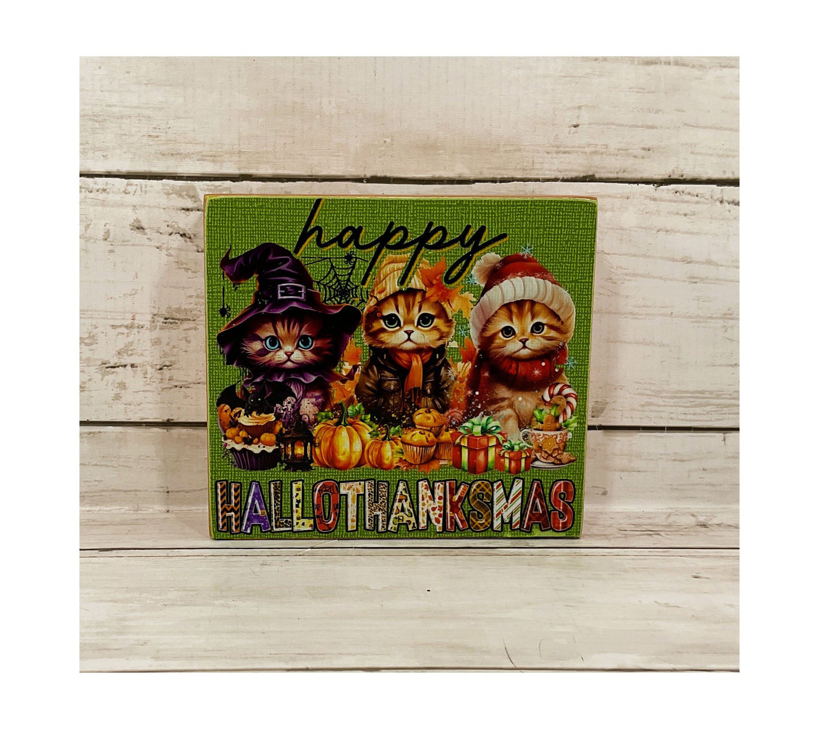 AGD Fall Decor - Kitty Cat Happy Hallo-thank-mas Multi Season Box Sign
