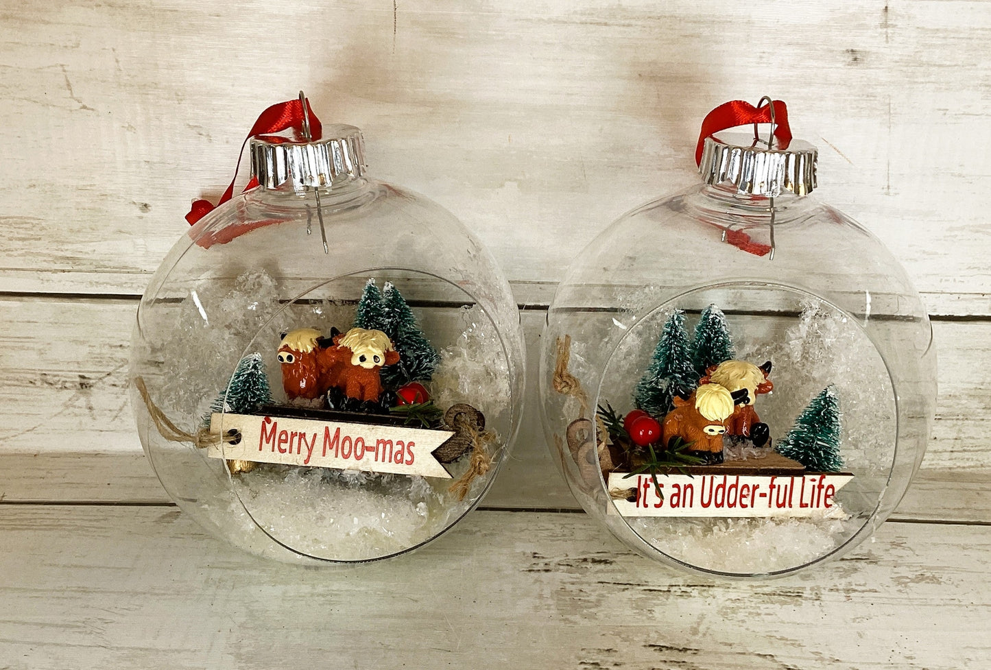 AGD Christmas Decor - Highland Cow Cut-out Ball Ornament 2pc Set