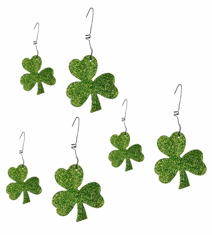 PBK St Patricks Decor - Small Glitter Shamrock Ornaments 6pc Set