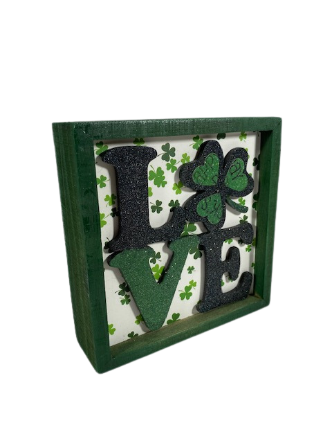 AGD St Patrick's Decor - Love Shamrock Clover Tiered Tray Inset Sign