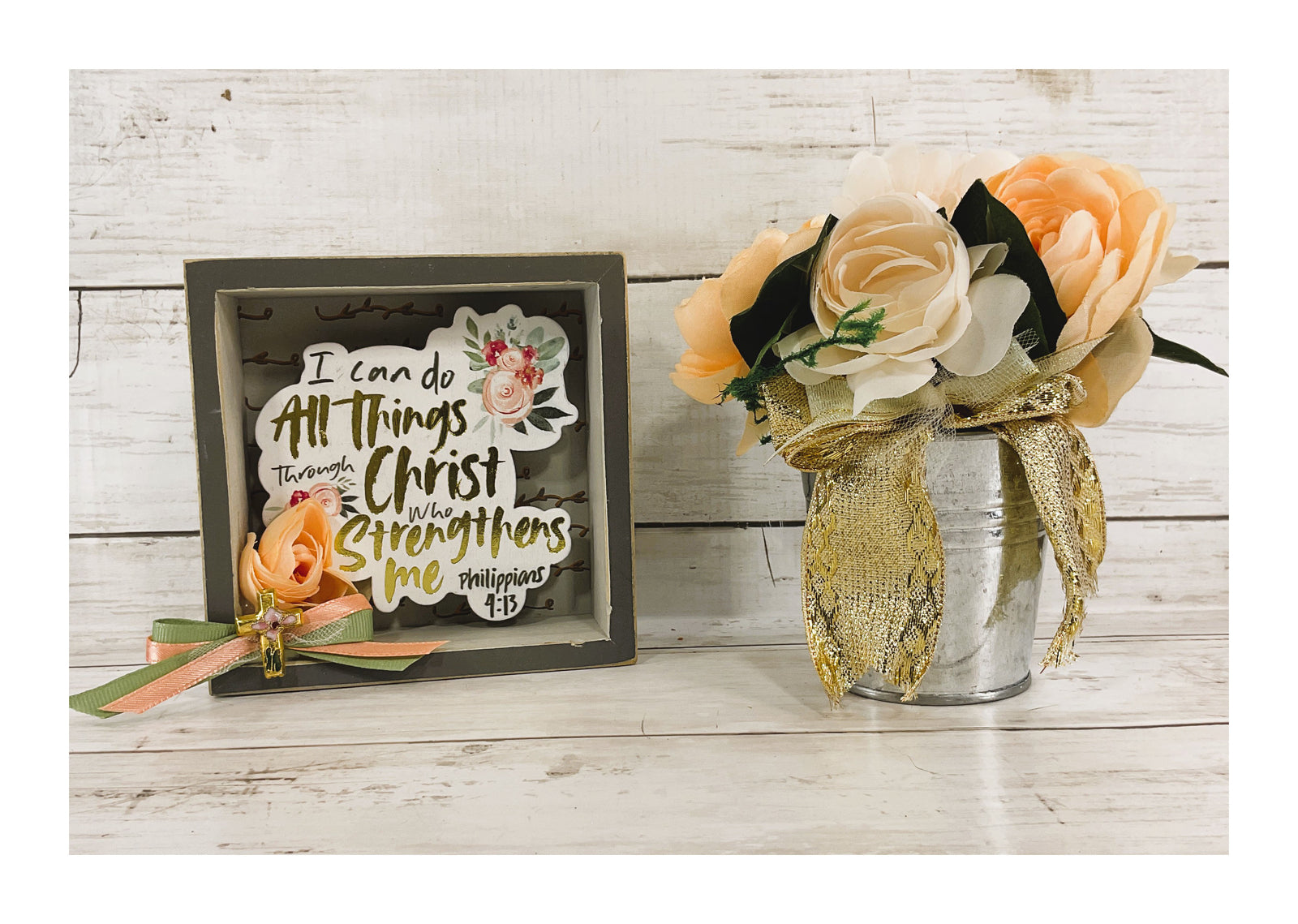 AGD Spring Decor - All Things Through Christ Flowers & Sign 2pc Display
