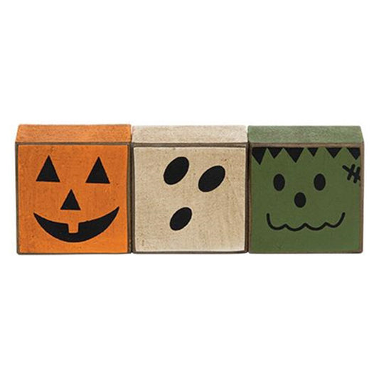 CWI Halloween Decor - Primitive Small Friendly Monster Face Blocks