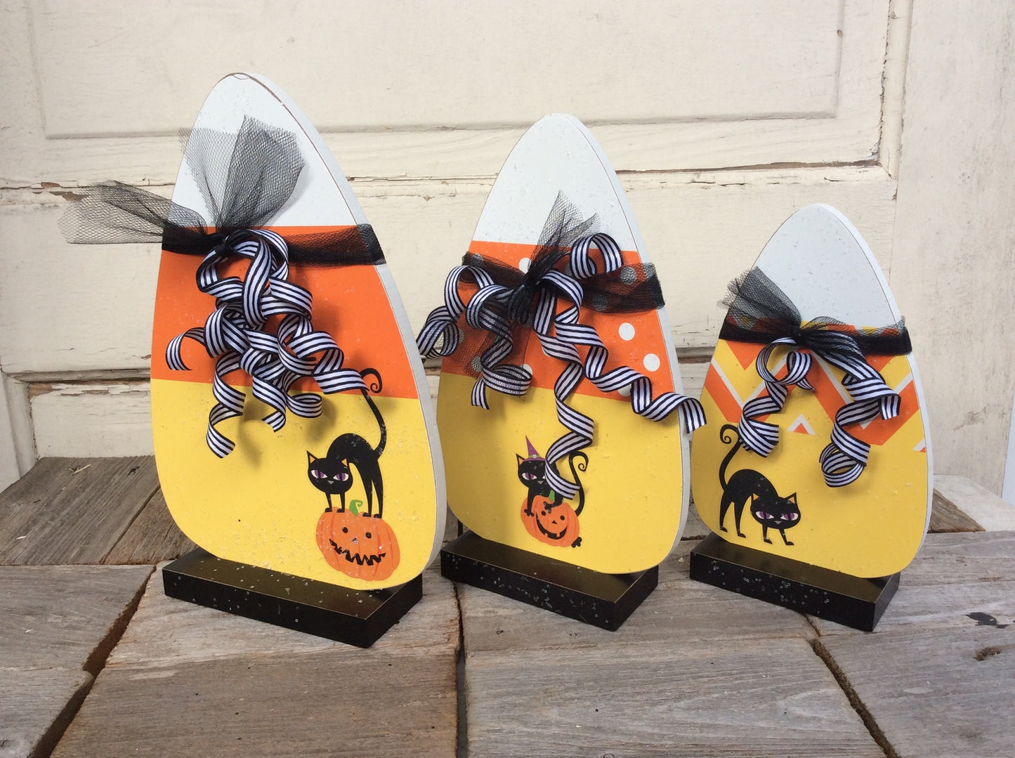 AGD Halloween Decor - LG Candy Corn Cats 3pc Set