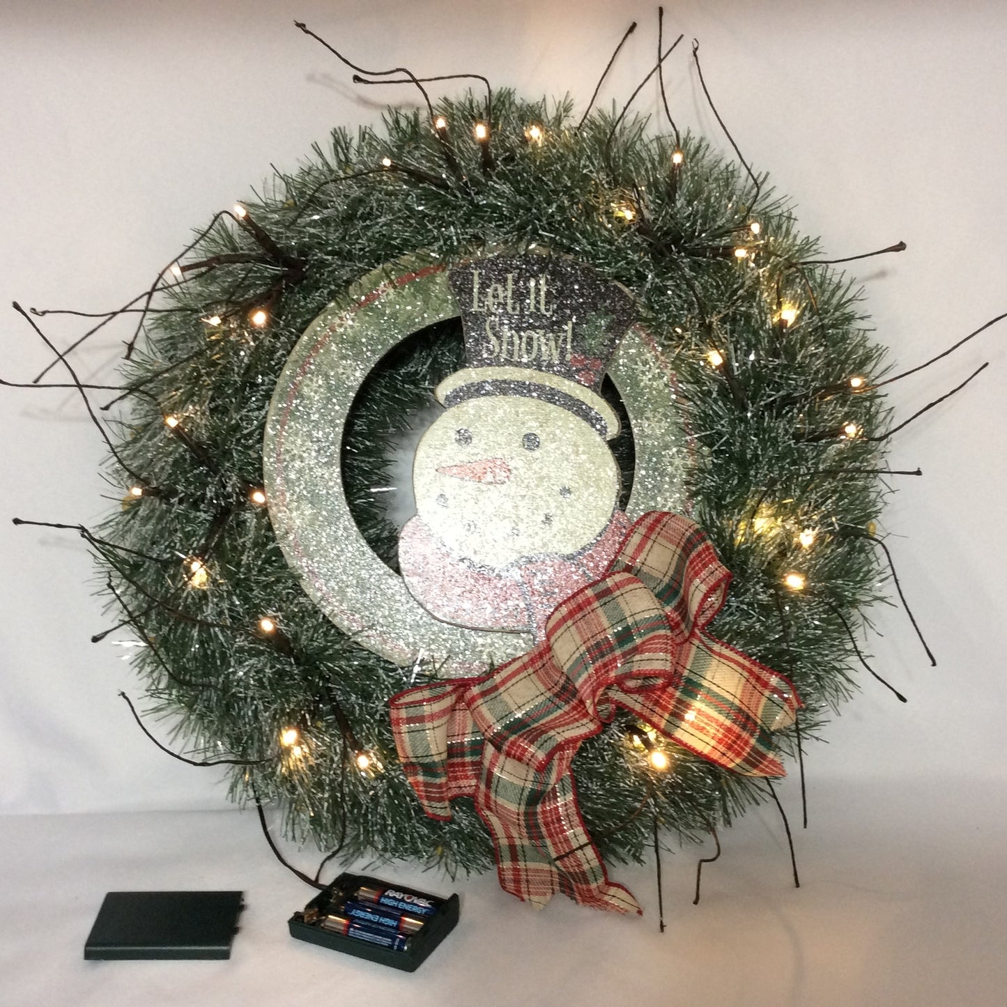 AGD Christmas Decor - Faux Pine Let It Snow Winter Lighted Tinsel Wreath