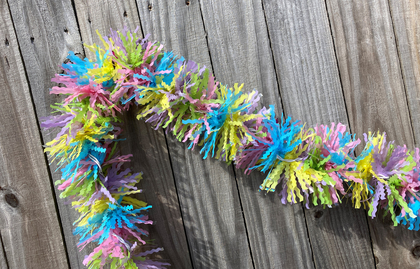 AGD Easter Spring Decor - Lighted Pink Yellow Green Blue Tinsel Garland 10ft