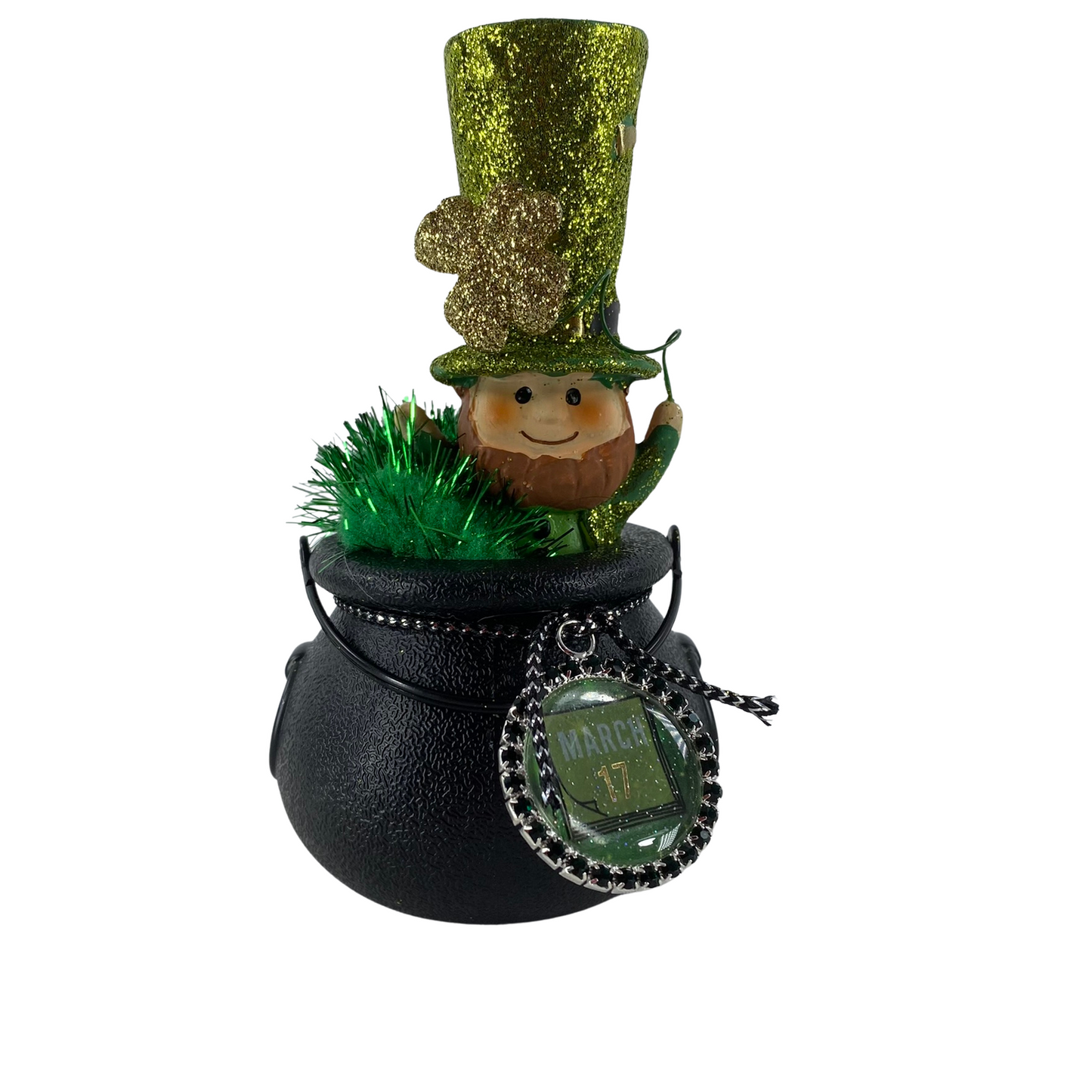 AGD St Patrick's Decor -  Resin Leprechaun Figurine in Black Pot Display