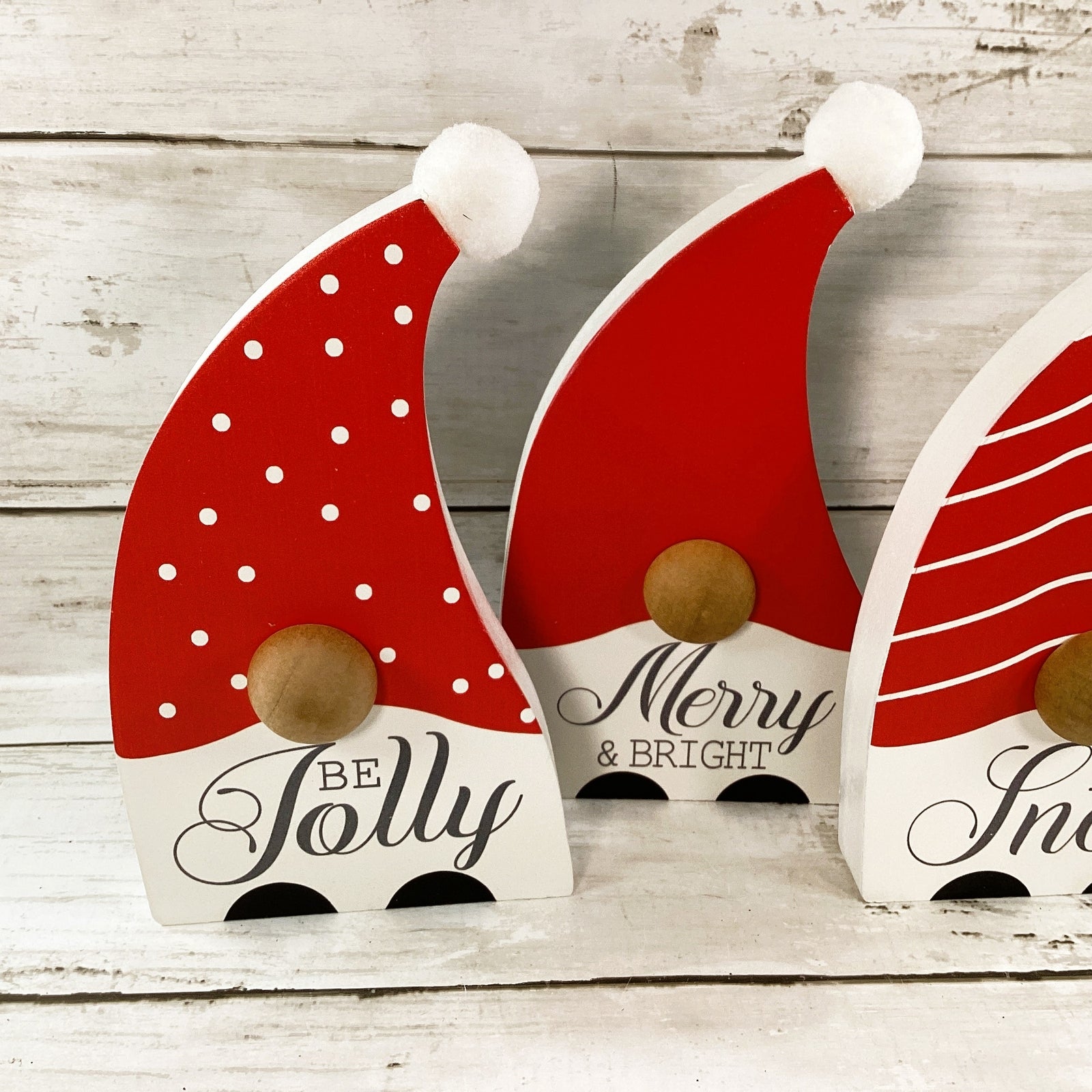 Youngs Christmas Decor -Holiday Themed Chunky Wood Gnomes 4pc Set