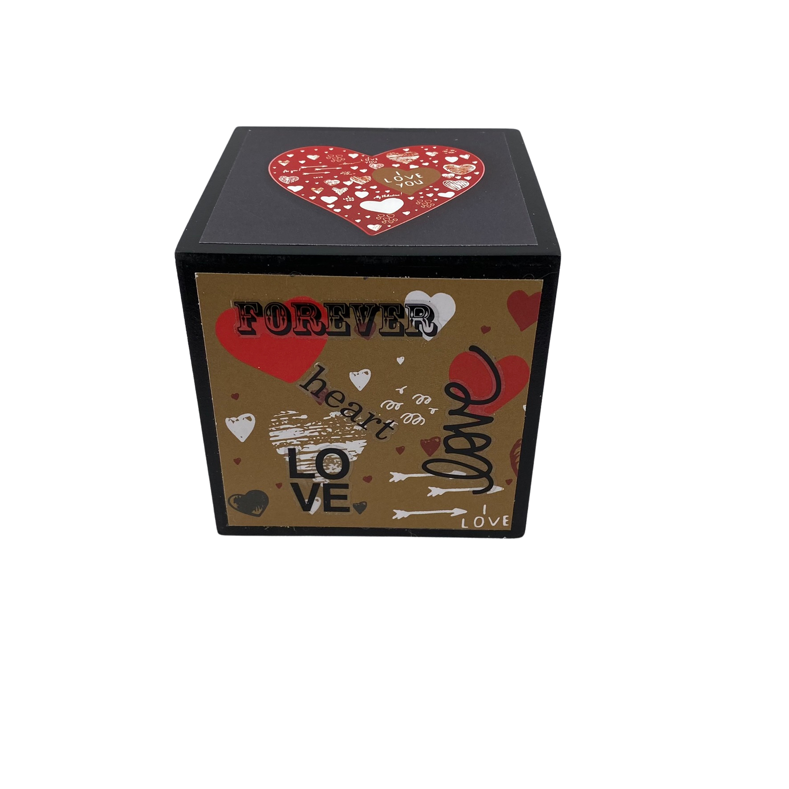 AGD Valentines Decor - I Love You Queen of Hearts Wood Cube Block