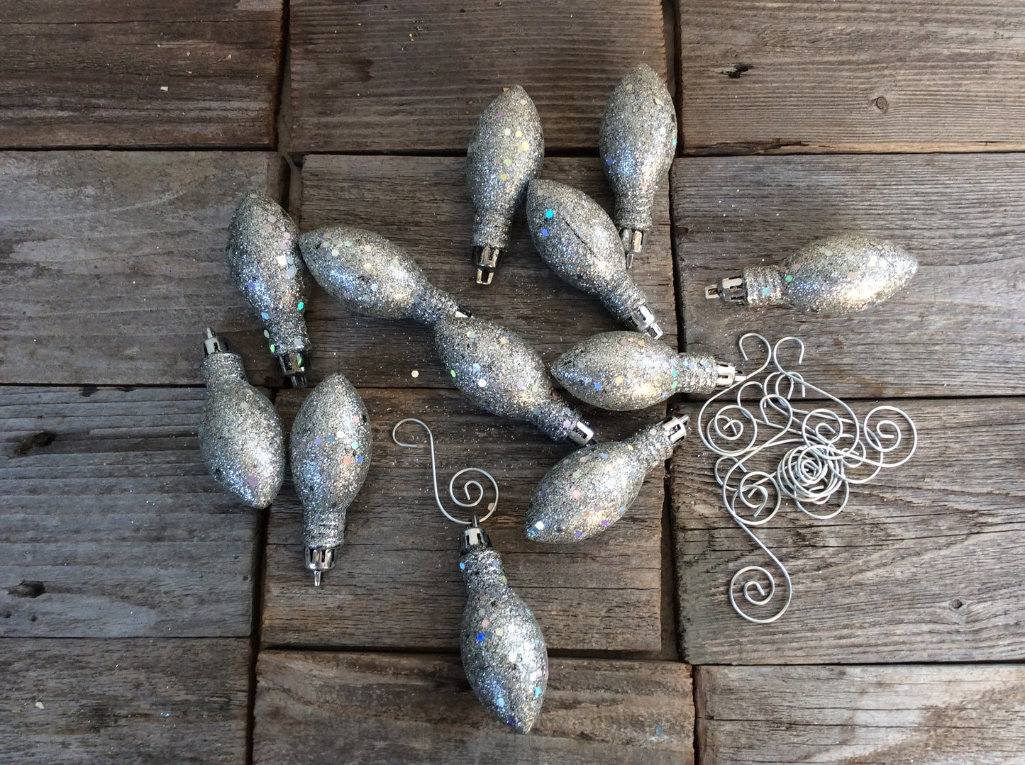 AGD Christmas Decor - Silver Glitter Light Bulb Foam Ornaments 24pc