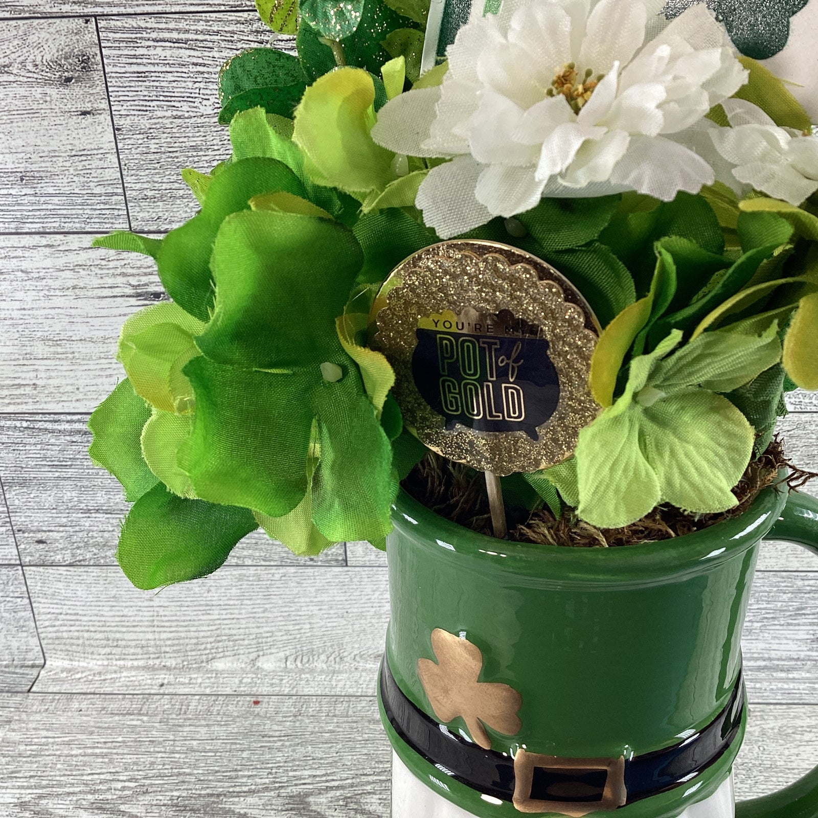 AGD Saint Patrick's Decor  – Irish Gnome Coffee Mug Floral Display