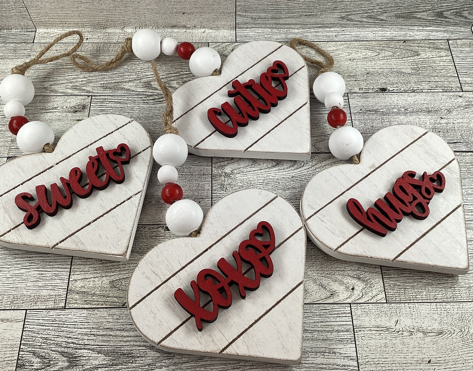 AGD Valentines Decor - Buffalo Plaid Layer Wood Ornaments 4pc Set