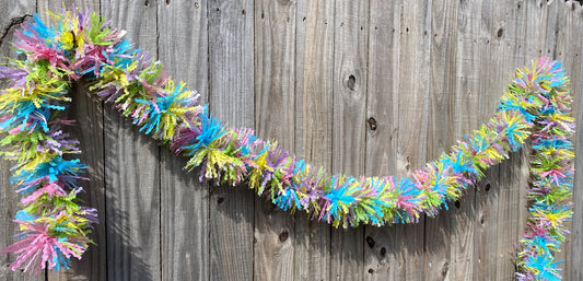 AGD Easter Spring Decor - Lighted Pink Yellow Green Blue Tinsel Garland 10ft