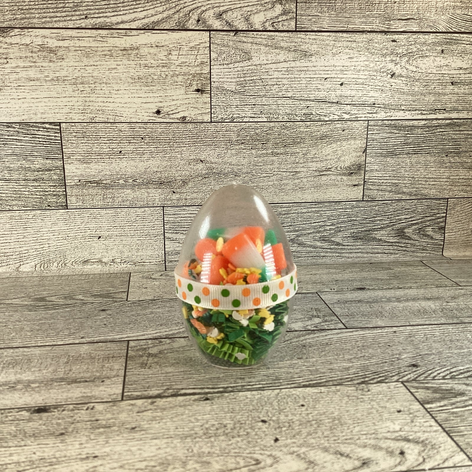 AGD Easter Decor - Clear Egg Filled Fake Candy Corn Carrot Cake Shaker Sitter