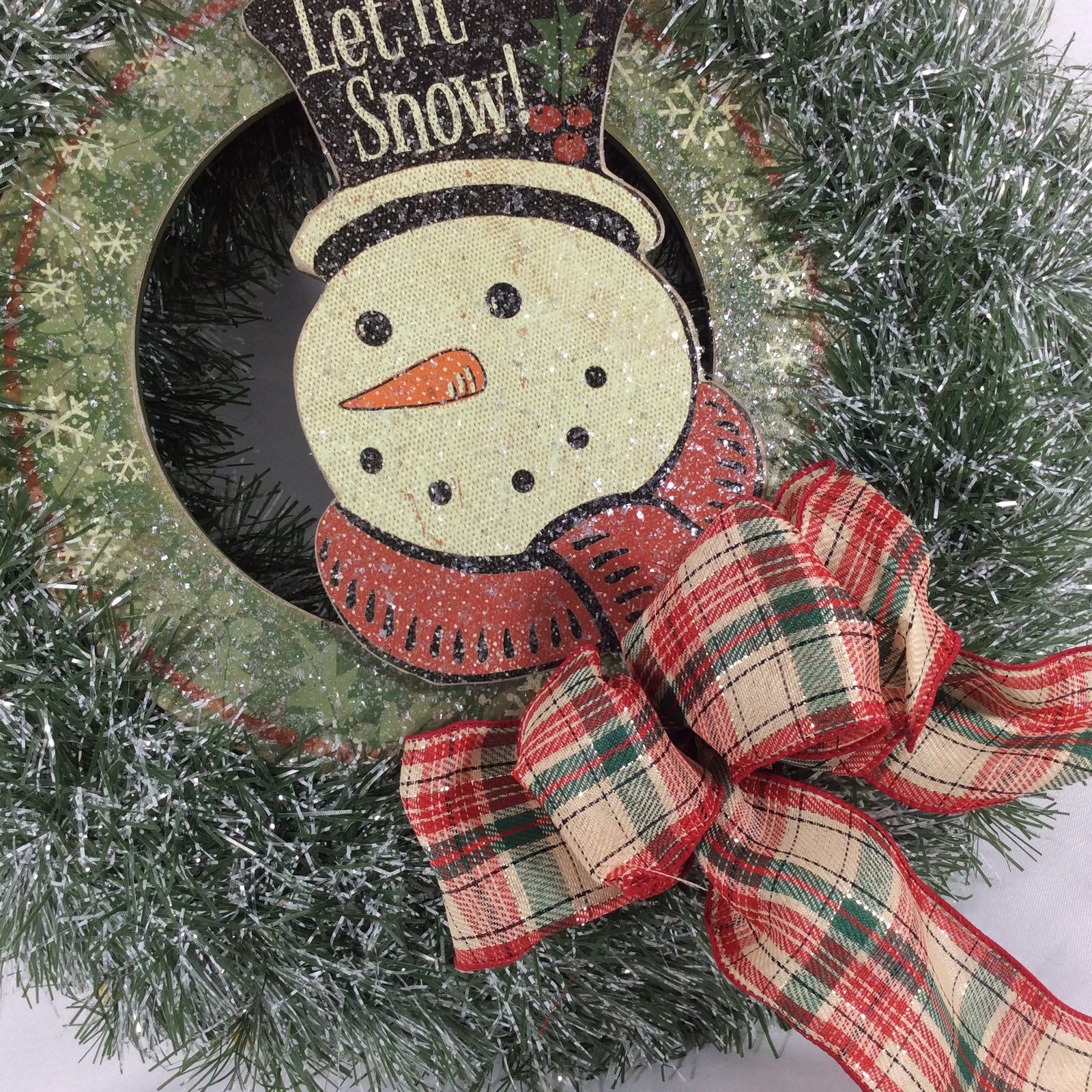 AGD Christmas Decor -Faux Pine Let It Snow Winter Tinsel Wreath