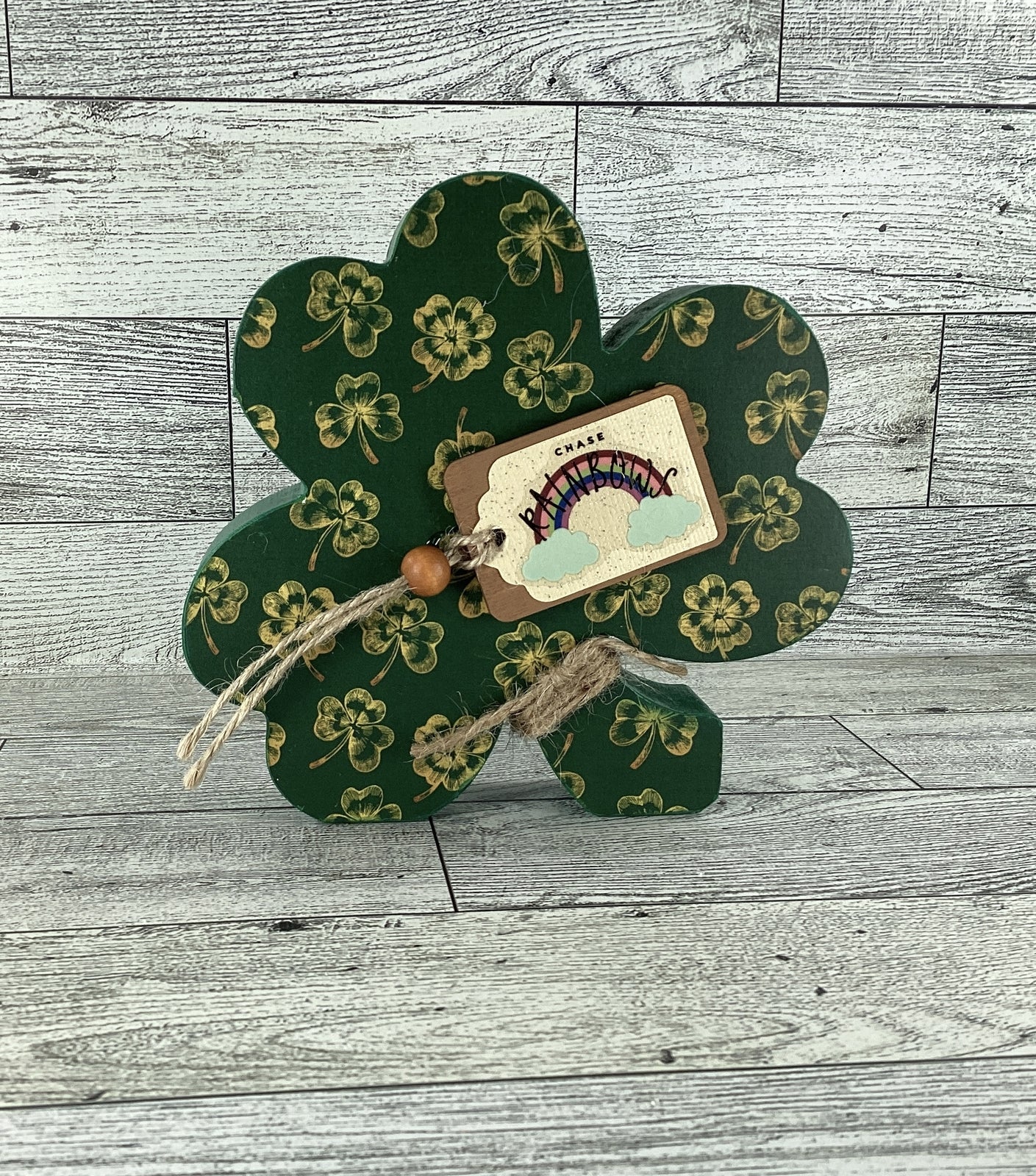 AGD Saint Patrick Decor - Chunky Wood Shamrock Sitter 3pc Set