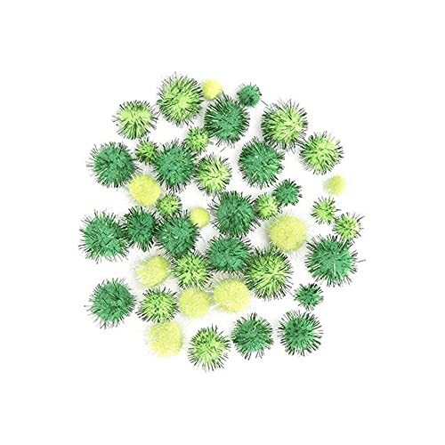 Craft Supplies - Green Tinsel Pom Poms 1/2 to 1-inch 40pcs. per Pack