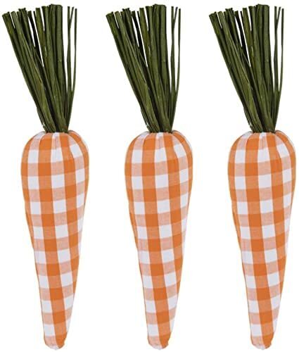 HL Easter Decor - Orange White Gingham Plaid Carrots 3pc Set