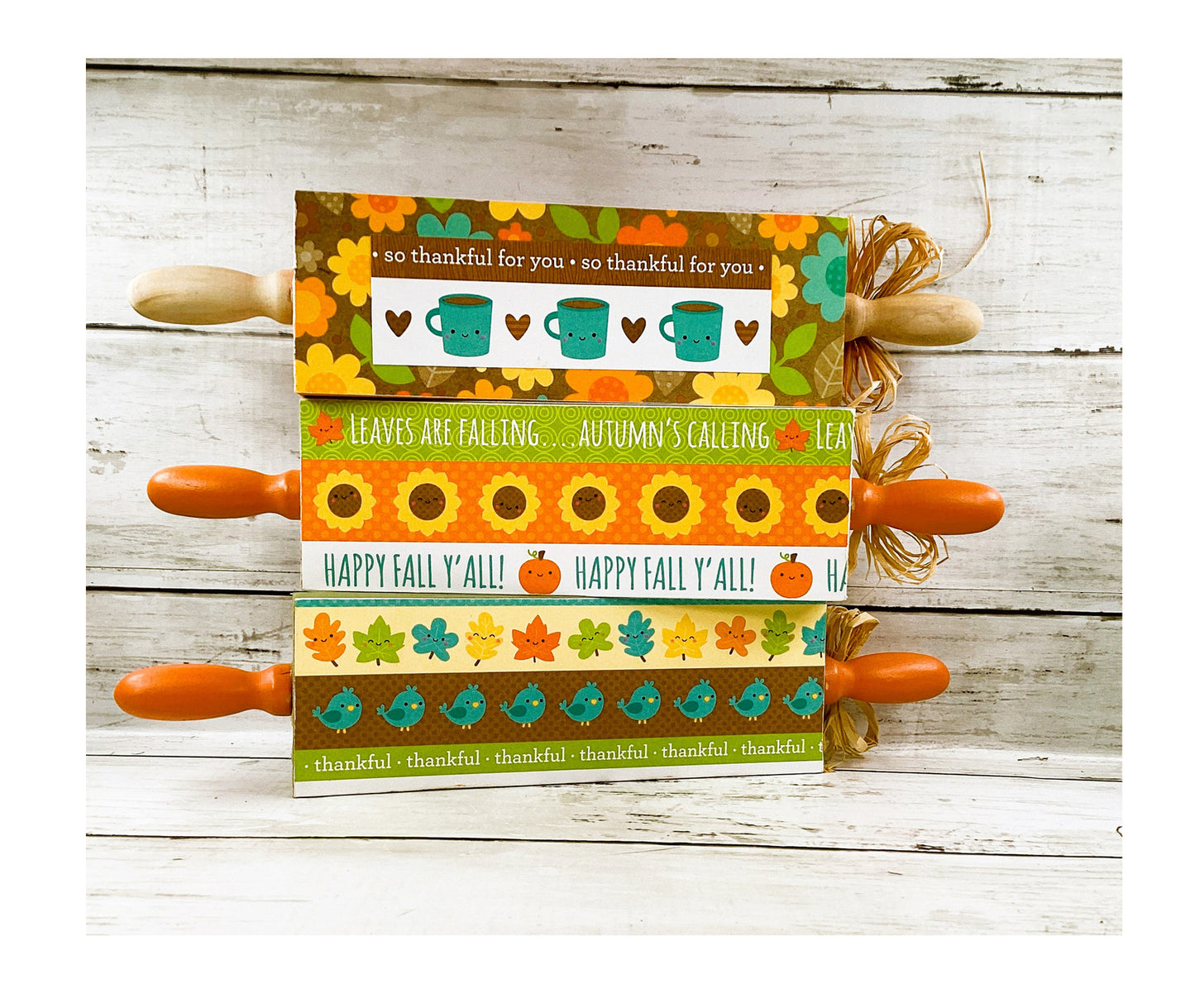 AGD Fall Decor - Falling Leaves Hello Pumpkin Wood Rolling Pin Signs 3pc