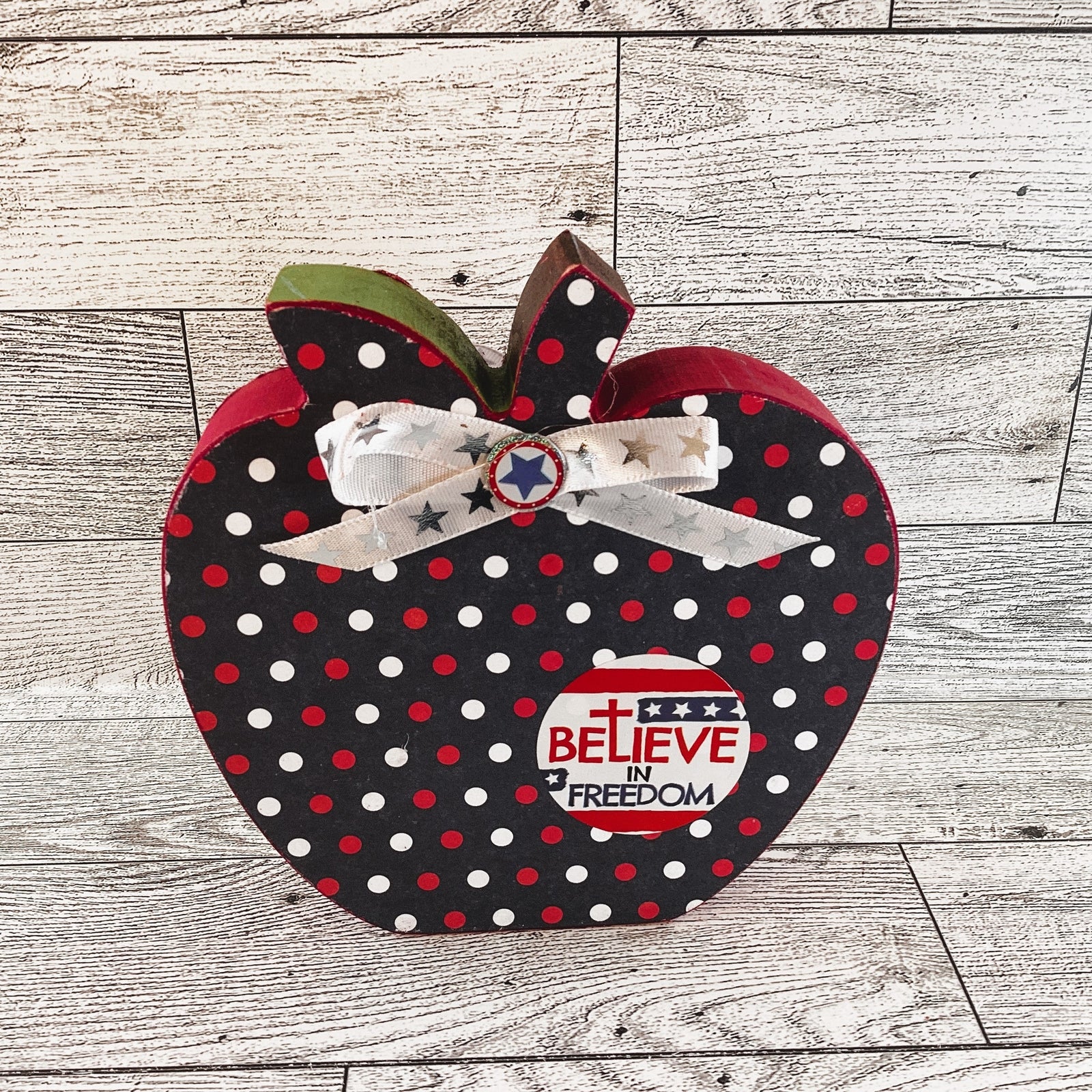 AGD Patriotic Decor - July 4th Red White Blue Chunky Wood Apple Sitter