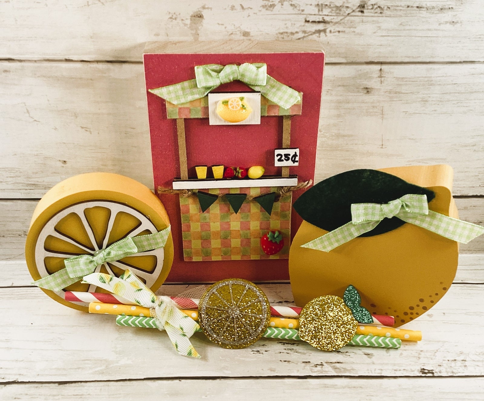 Summer Decor - Chunky Pink Lemonade Booth Stand Tier Tray 4pc Set