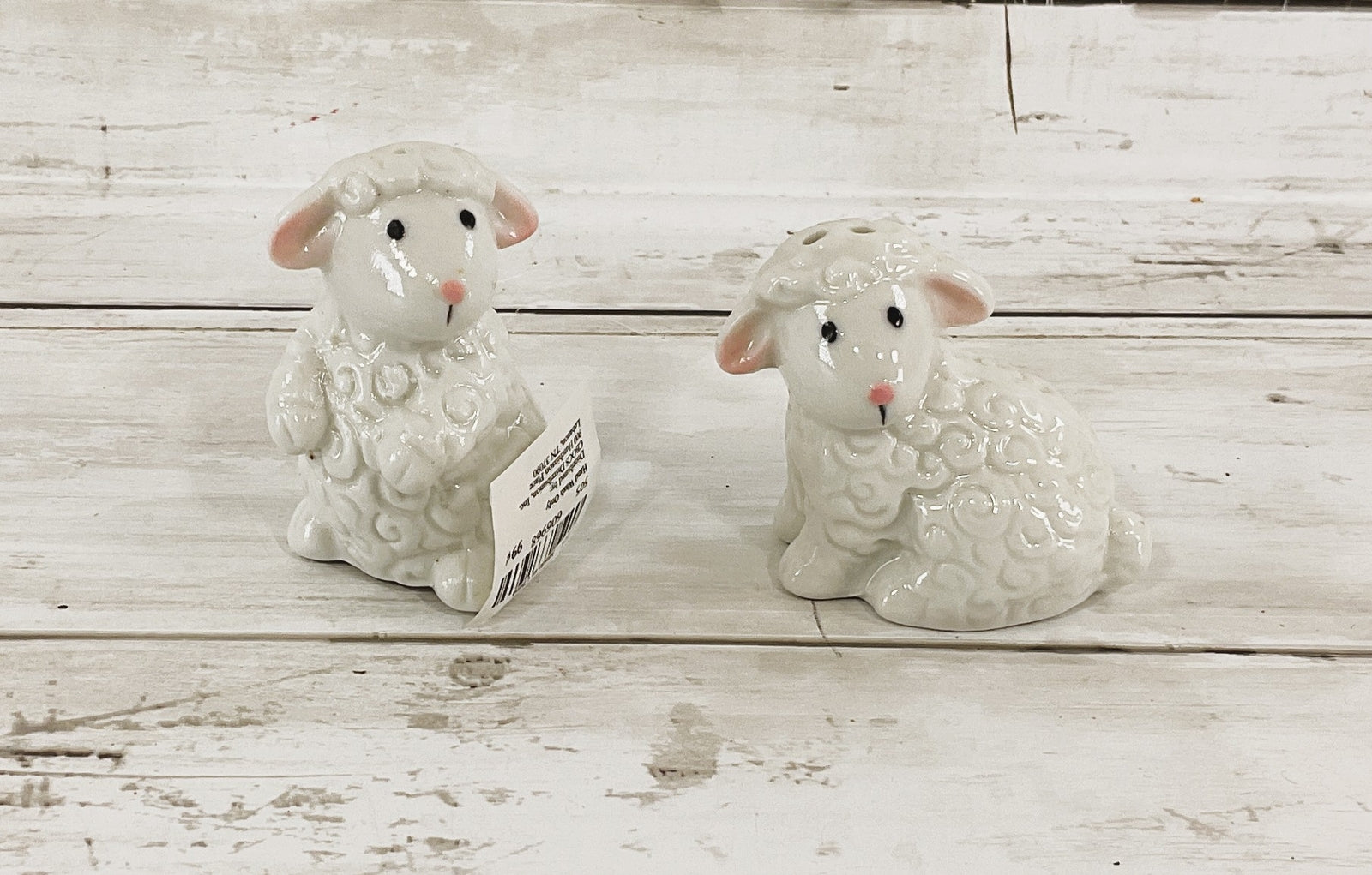 HL Easter Decor - Mini Ceramic White Lamb Salt Pepper Shaker 2pc