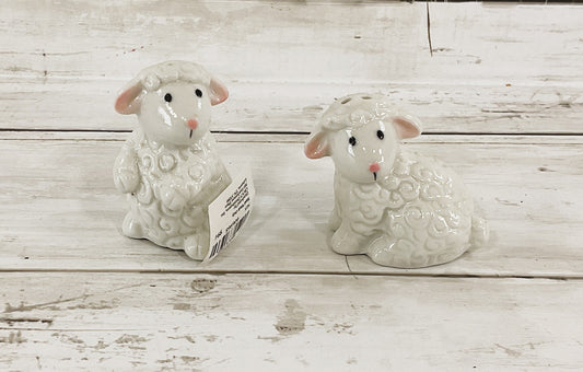 HL Easter Decor - Mini Ceramic White Lamb Salt Pepper Shaker 2pc